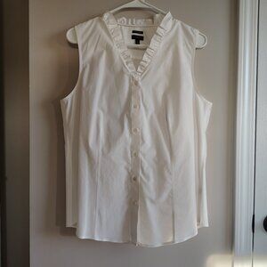 NWOT Talbots Sleeveless Shirt Size 12 White V-Neck Ruffle detail